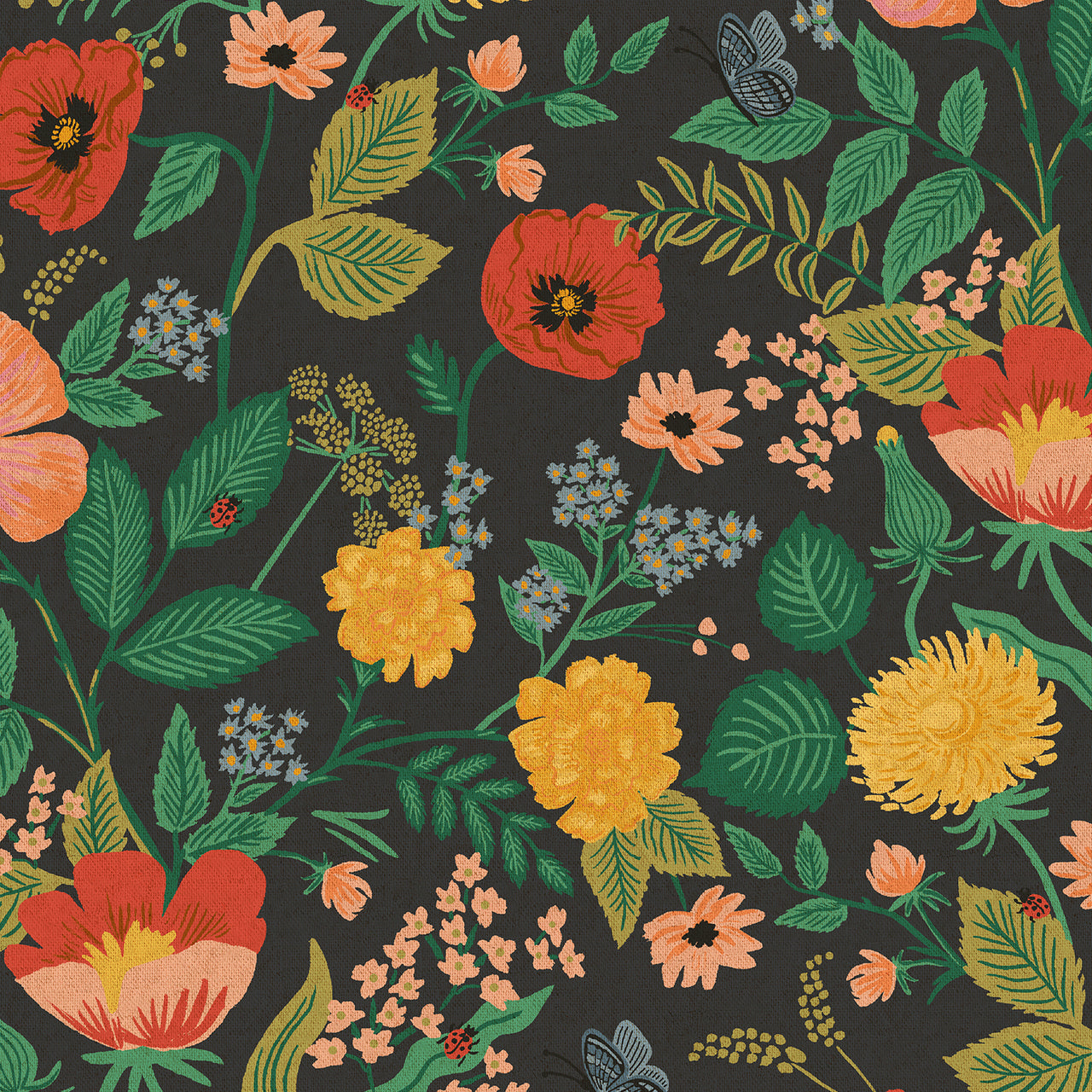 Camont by Rifle Paper Co : Botanical Floral in Black Unbleached : Cotton and Steel : Canvas