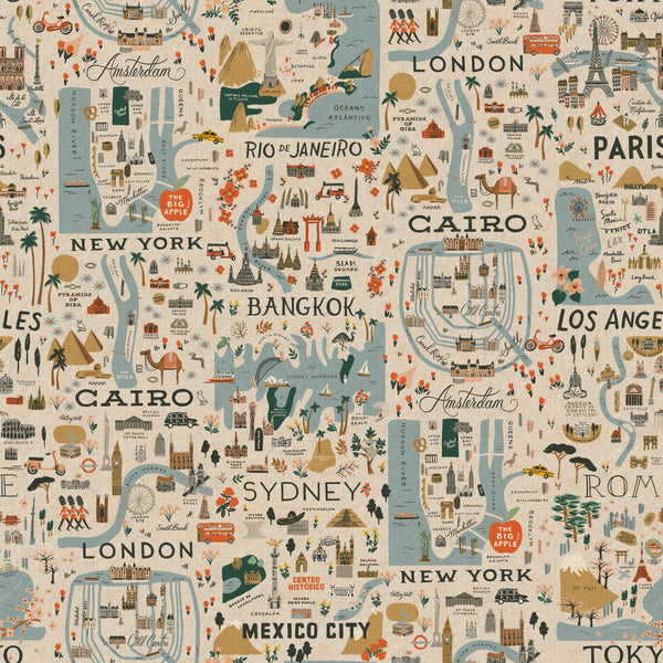 Bon Voyage by Rifle Paper Co : City Guide in Natural Unbleached : Cotton and Steel : Canvas