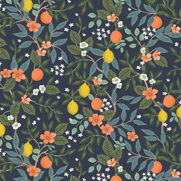 Bramble by Rifle Paper Co : Citrus Grove in Navy : Cotton and Steel