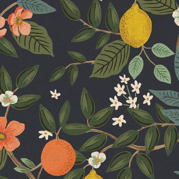 Bramble by Rifle Paper Co : Citrus Grove in Navy : Cotton and Steel : Canvas