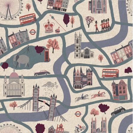 London Town by Sara Mulvanny : London Forever in Cloudy Day : Cotton & Steel : Canvas