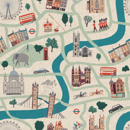 London Town by Sara Mulvanny : London Forever in Sunny Day : Cotton & Steel : Canvas