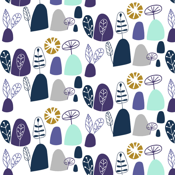 Mountains, Rocks, and Pebbles by Vanessa Binder : Rocky Mountains in Gentle Violet : Cotton and Steel
