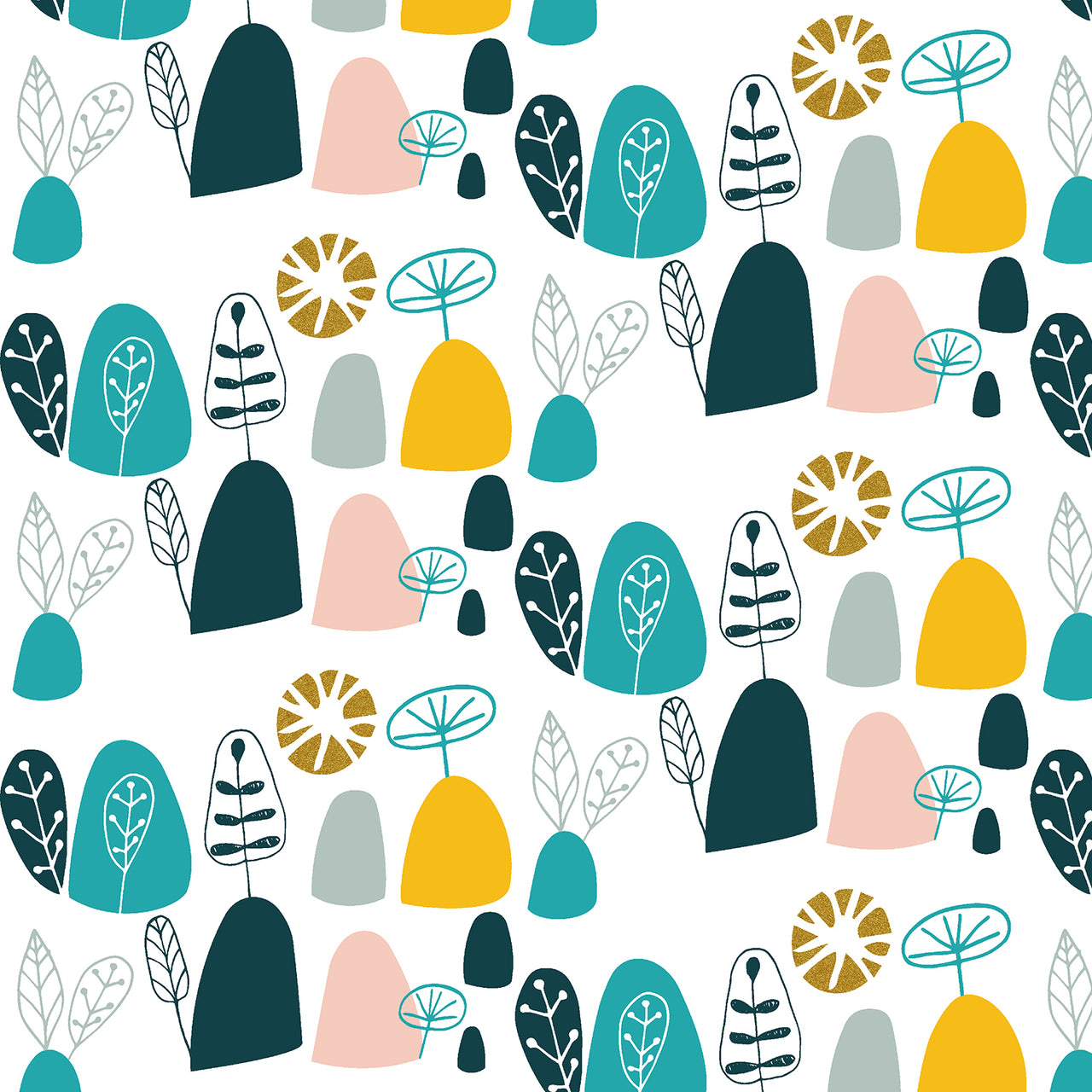 Mountains, Rocks, and Pebbles by Vanessa Binder : Rocky Mountains in Teal : Cotton and Steel