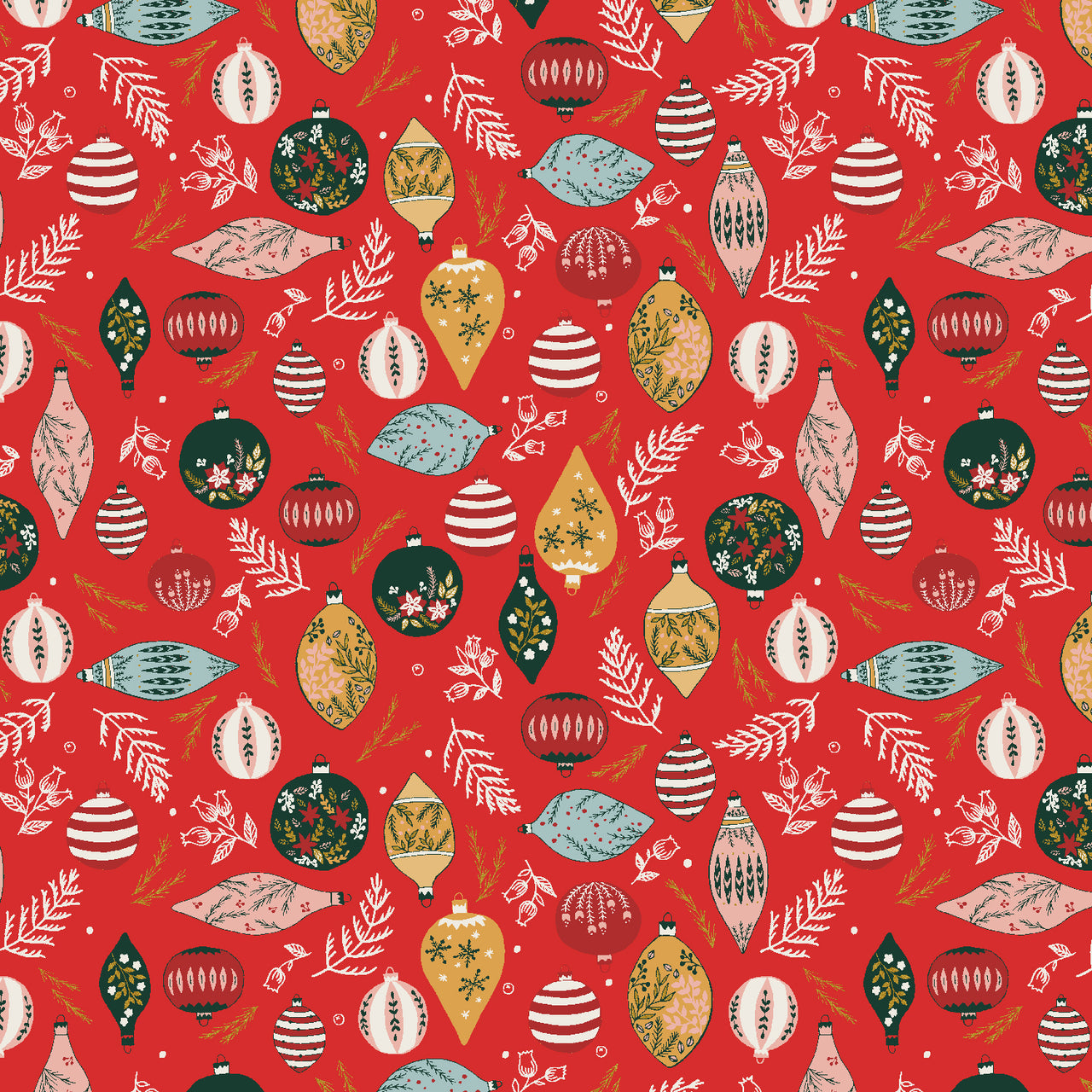 Merry Memories by Yuan Xu : Deck the Trees in Poinsettia Metallic : RJR Fabrics
